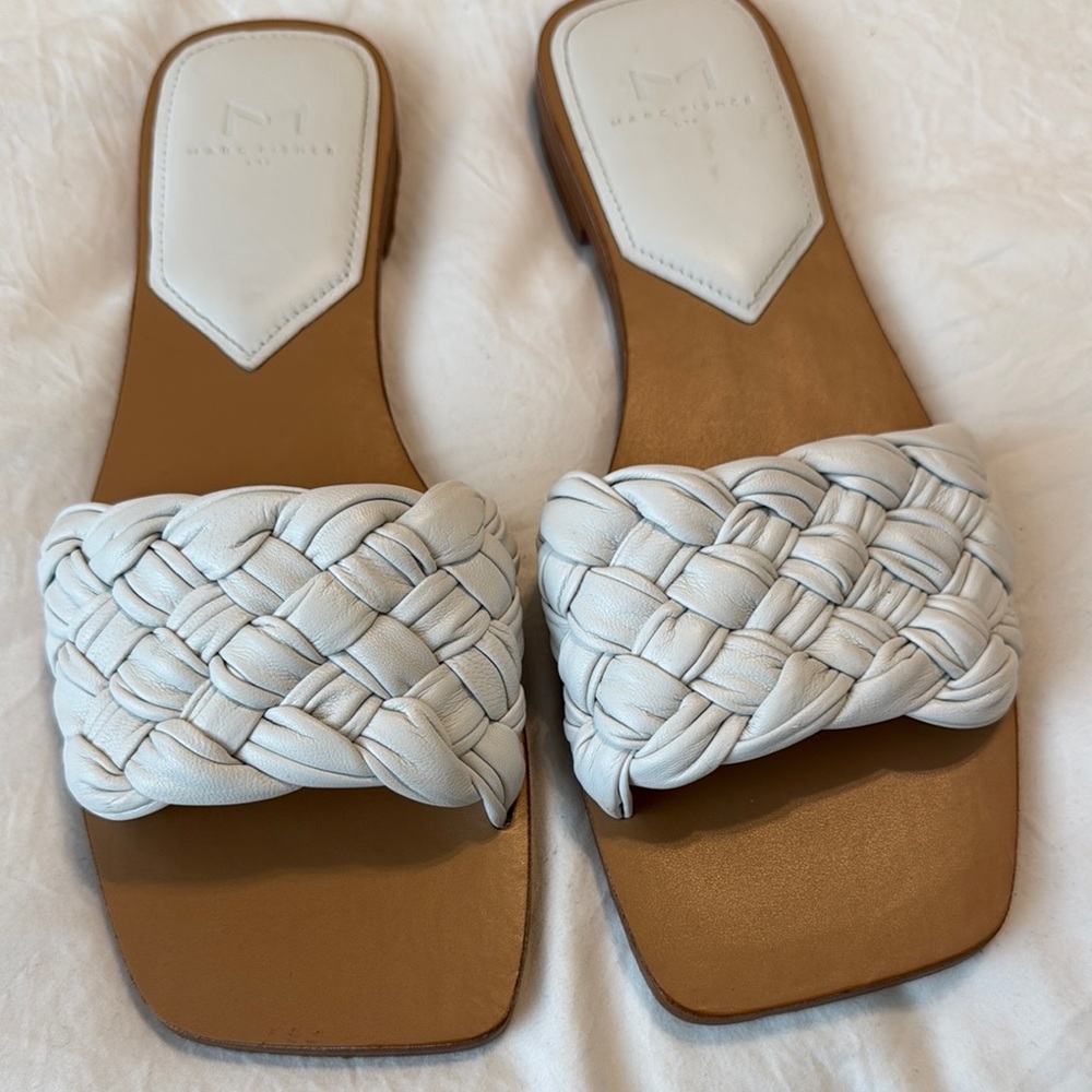 Marc Fisher Women's White Braided Slide Sandals leather size 8